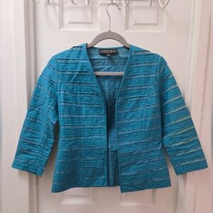 LAFAYETTE 148 Blue Teal Open Textured Cotton Blazer XS / 0